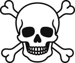 Simple Skull and Crossbones Illustration in Black and White for Halloween or Pirate Theme