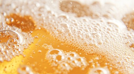 Beer Head: Golden beer with thick, creamy head, bubbles, frothy, refreshing, and delicious.
