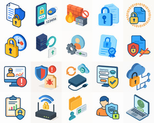 Isometric Detailed Information Security and Data Protection Icon Element Set