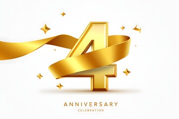 A celebratory design featuring the number 4 in gold with a ribbon and stars, perfect for an anniversary or special event