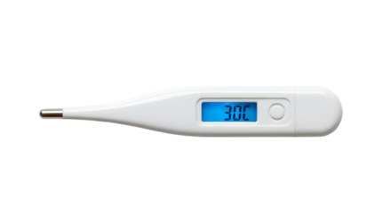 Taking Temperature with Digital Thermometer Reading Thirty Degrees Celsius