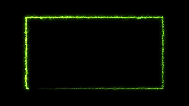 shiny geometric neon rectangle frame with electric visual effect. Rectangle shape animation on green screen chroma key background. trendy glow light running. Abstract neon rectangular frame animated.