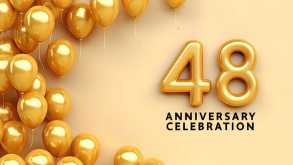 Golden balloons and the number 48 signify an anniversary celebration, creating a festive and joyful atmosphere for the special occasion