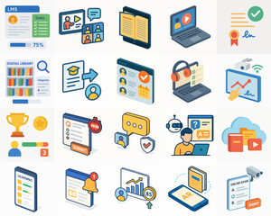 Isometric Online Education Learning Icon Set Collection With Colorful Design