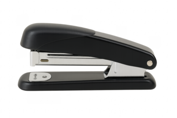 Black stapler on transparent background ready for stapling documents