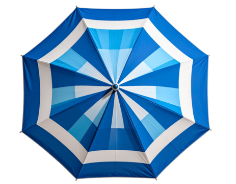 Blue and Light Blue Striped Beach Umbrella Top View Octagonal Shape, Isolated on Transparent Background PNG - Powered by Adobe