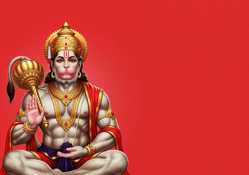 Lord Hanuman portrait design worship for spiritual festival background. 