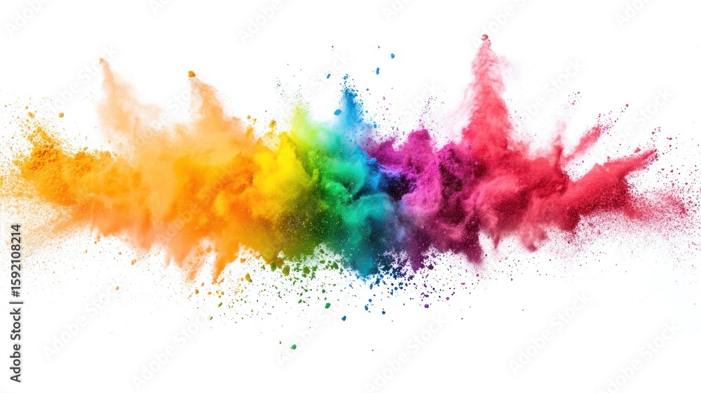 Poster rainbow color explosion: a vibrant explosion of rainbow-colored powder creates a dynamic and colorfu