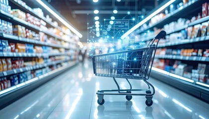 Grocery store cart with digital overlay