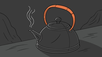 Steaming kettle illustration for tea lovers and kitchen decor with classic design and vintage style pot art