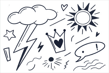 sketch, doodle, grunge, ink, hand-drawn, abstract, scribble, squiggle, crown, speech bubble, arrow, explosion, lightning, cloud, sun, star, heart, black and white, marker, pen, stroke, line art, freef
