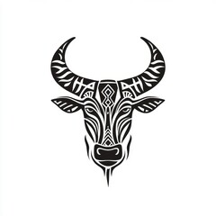 Ornate black and white bull's head design
