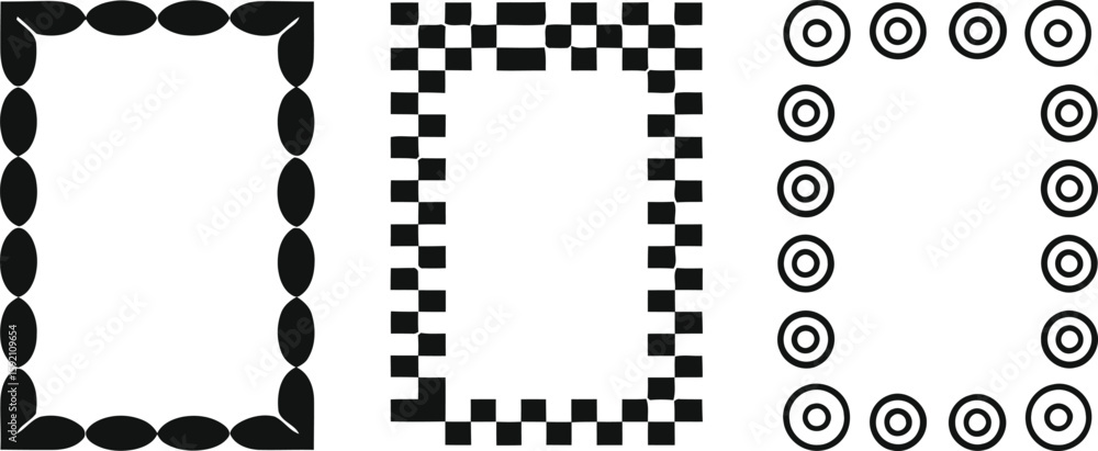 Poster three simple black and white rectangular frames with different patterns