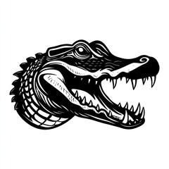 Detailed black and white crocodile head