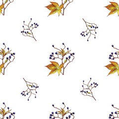 Autumn seamless pattern with mushrooms and leaves