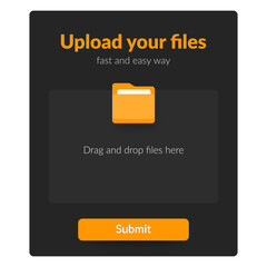 upload files form with submit button, dark ui design