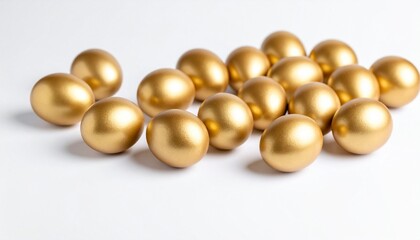 Golden Nest: Metallic Egg Cluster on White