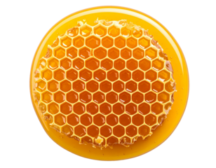Top-Down View of Round Honeycomb Structure with Overflowing Honey, Organic Pattern, isolated on transparent background PNG
