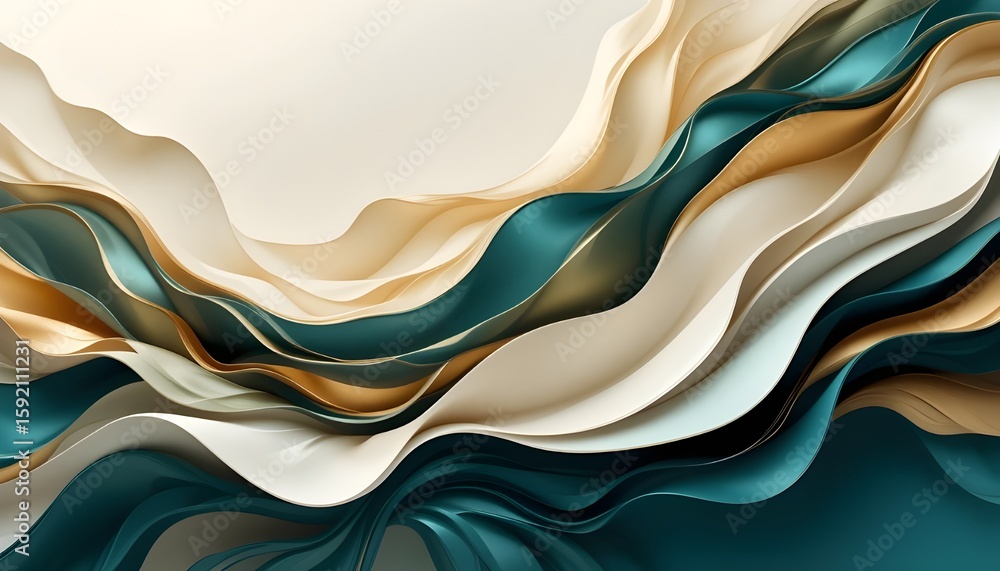 Aufkleber abstract flowing fabric design in shades of teal gold and cream creating a dynamic and elegant effec