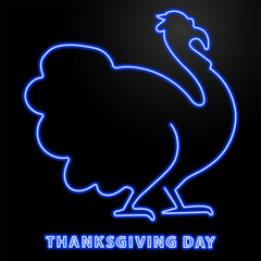 thanksgiving day neon sign, modern glowing banner design, colorful modern design trend on black background. Vector illustration.
