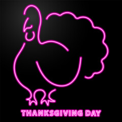 thanksgiving day neon sign, modern glowing banner design, colorful modern design trend on black background. Vector illustration.