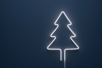 Fototapeta premium Bright neon Christmas tree sign glowing on dark background for festive decoration.