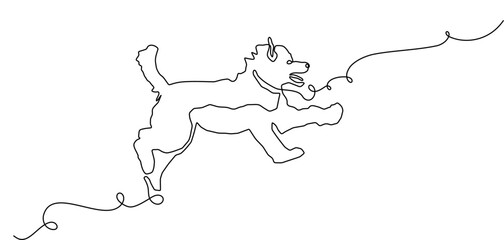 Dog line outline art one continuous pet animal puppy illustration silhouette. Line dog outline doodle vector abstract logo drawing sketch linear icon happy dachshund simple white background cute walk.
