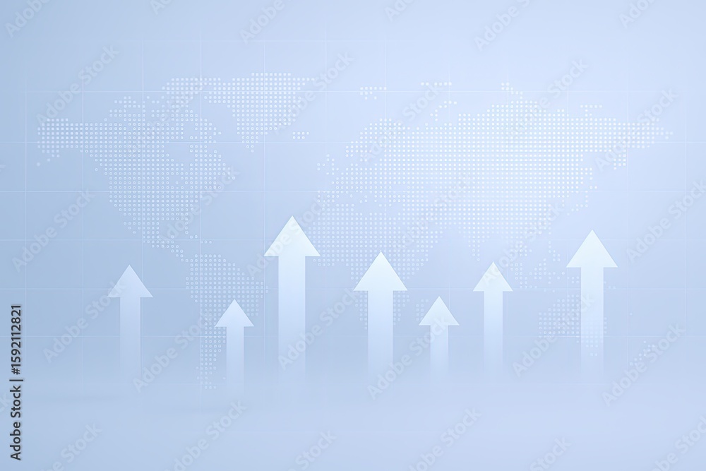 Poster abstract digital background with upward arrows and world map for technology themes.