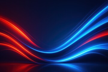Dynamic flowing light trails with vibrant red and blue colors on dark background.
