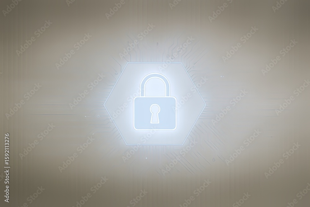 Poster digital security concept featuring illuminated lock icon for data protection.