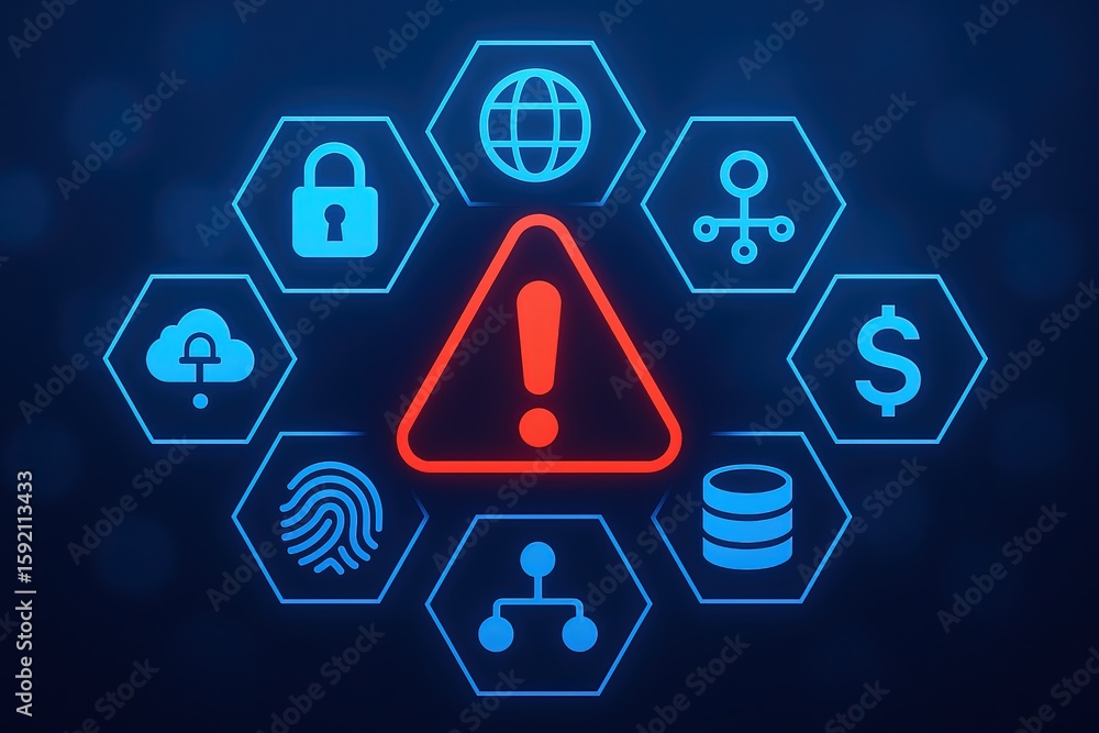 Poster digital security alert icon connected network data protection and privacy concept.
