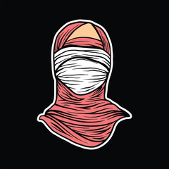 Hijab Woman with Face Wrapped Vector Illustration