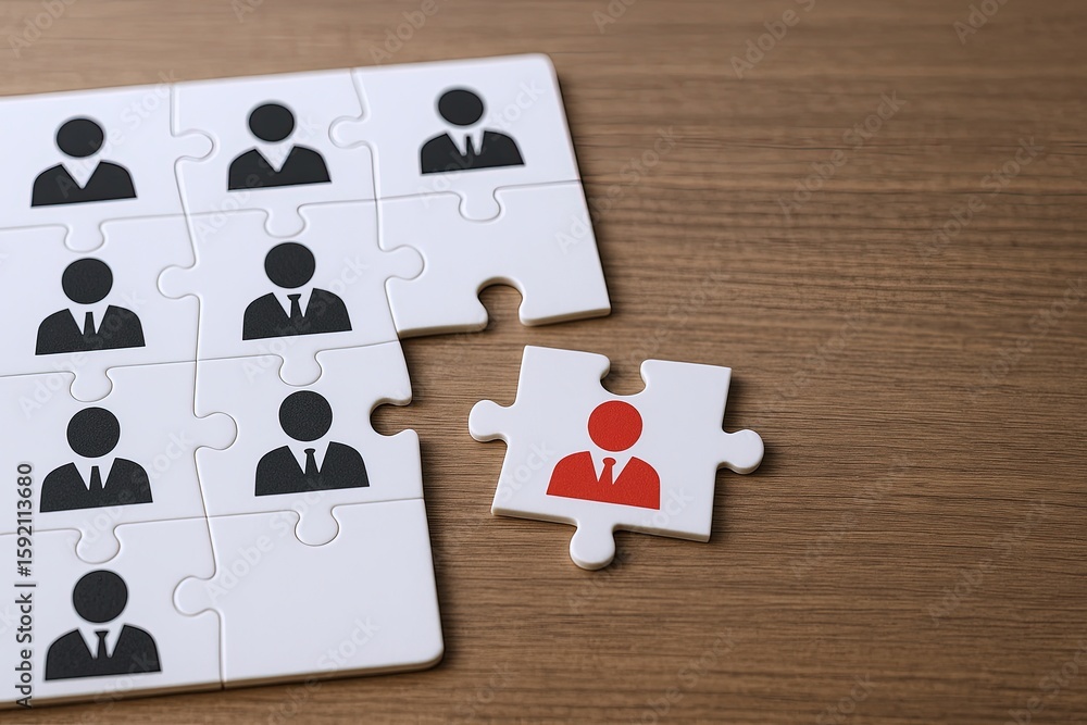 Poster abstract puzzle piece image representing teamwork or missing person concept.