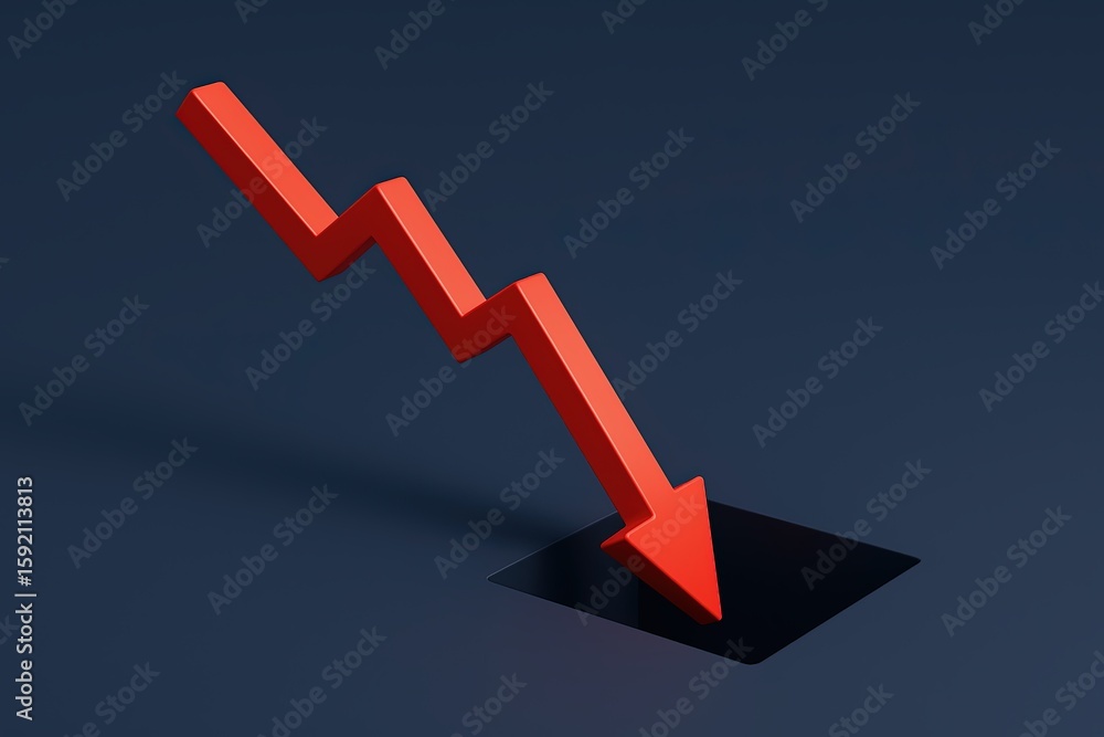 Poster business decline graph showing downward trend with red arrow and shadow effect.