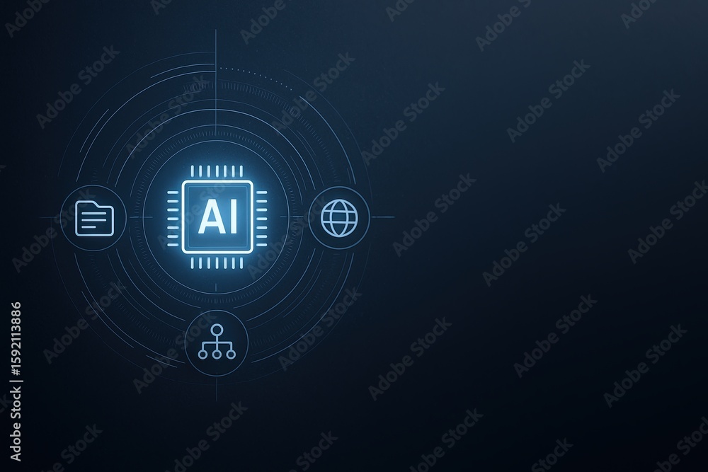 Poster advanced artificial intelligence technology concept with digital data and circuit elements.