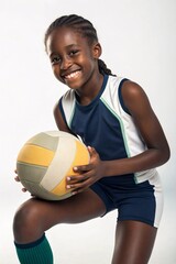 Young African American Girl Smiling Holding Volleyball Ready to Play Sports Active Lifestyle Athletic Young Athlete