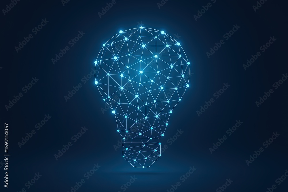 Aufkleber digital network visualization of a light bulb icon in futuristic technology and innovation style.