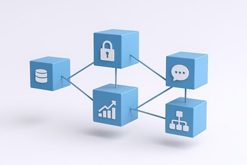 Modern digital security and data management system with interconnected icons.