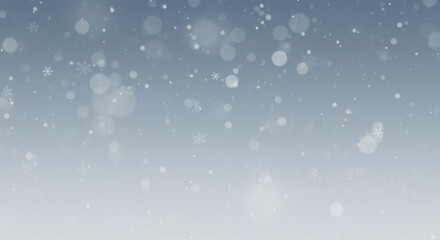 Obraz premium Soft Falling Snowflakes On Blue Gradient Sky. Soft falling snowflakes with blue gradient sky, dreamy winter background for seasonal designs. 
