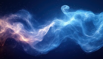 A dreamy space nebula with swirling blue and purple clouds and scattered stars in the dark sky