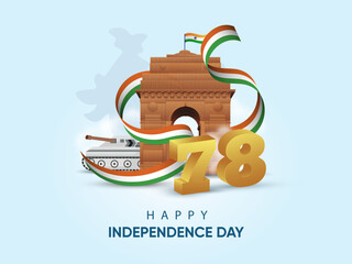 seventy eight years of freedom, Happy Independence day celebration background design with tricolor flag. Vector Illustration.