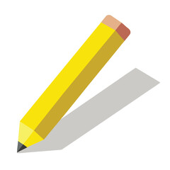 Isometric view of a bright yellow pencil casting a soft shadow on a clean white background perfect for educational or creative projects