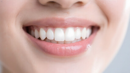 Obraz premium Close-up of a bright, healthy smile with white teeth