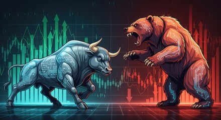 Bull and bear, stock market concept. Financial investment and trading.