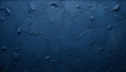 A close up shot of a textured blue surface with peeling paint and uneven patches in dim lighting