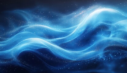 Abstract blue waves with sparkling particles creating a dreamy and ethereal visual experience
