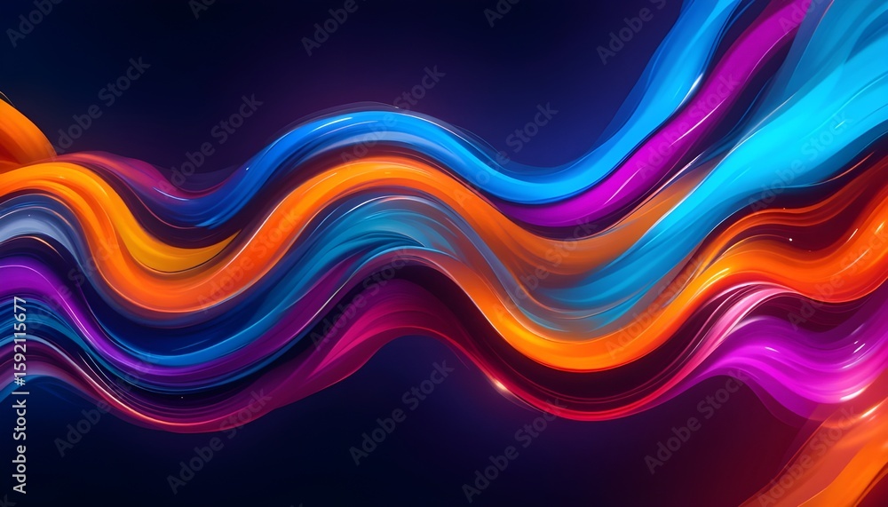 Poster abstract colorful flowing wave design with vibrant hues against a dark background creating movement