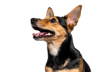 Playful Small Dog with Tilted Head and Cheerful Expression, Side Angle, isolated on transparent background PNG