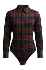 Plaid flannel bodysuit with a button-down front and pointed collar