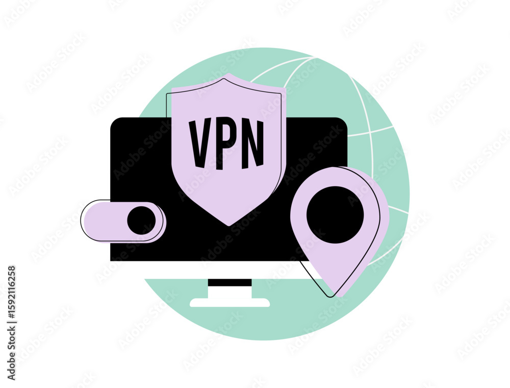 Poster vpn security protects online privacy. ip protection with encrypted traffic for safe browsing and sec